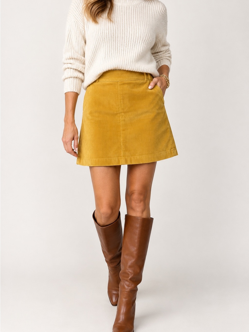 J.Crew Gold Mustard Corduroy Mini Skirt Size 10 Cotton Stretch Back Zip